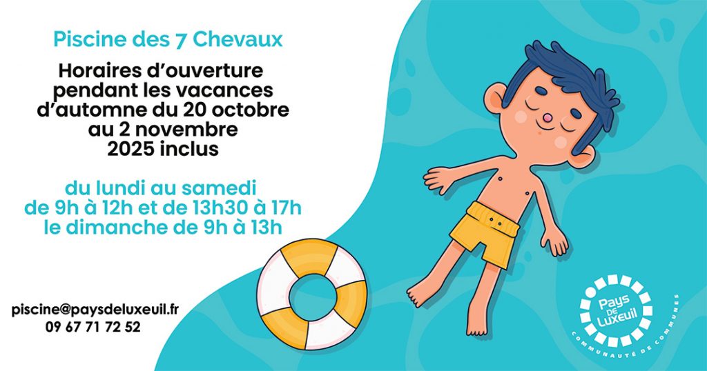 CCPLx - Piscine des 7 Chevaux - Horaires vacances Toussaint 2025