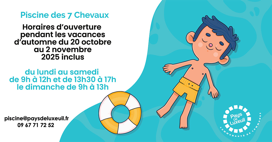 CCPLx - Piscine des 7 Chevaux - Horaires vacances Toussaint 2025