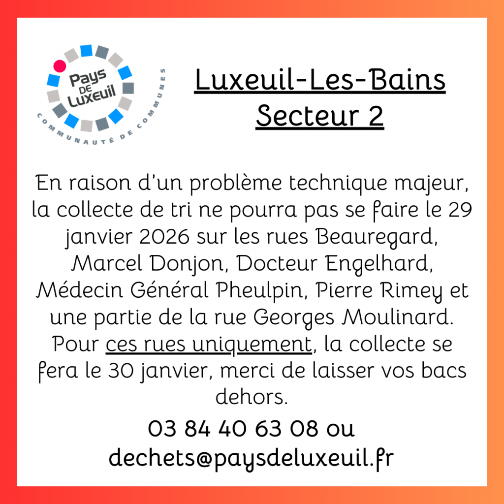 Collecte de tri Secteur 2 Luxeuil du Jeudi 29 Janvier 2026
